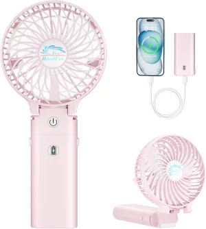 HandFan 5200mAh Handheld Fan Rechargeable, 20H Runtime Hand Fan, 3 Speeds Strong Airflow, Personal 180 Foldable Portable Fan for Travel/Summer/Concerts/Lash/Commute, Gifts for Women (Cherry Pink) Mini handheld fan for personal cooling