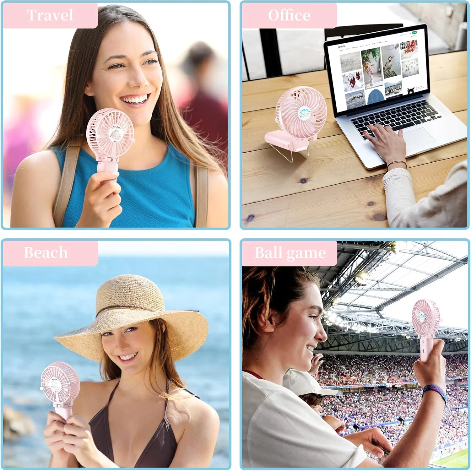 HandFan 5200mAh Handheld Fan Rechargeable, 20H Runtime Hand Fan, 3 Speeds Strong Airflow, Personal 180 Foldable Portable Fan for Travel/Summer/Concerts/Lash/Commute, Gifts for Women (Cherry Pink)
