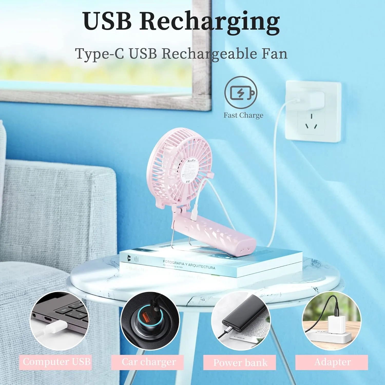 HandFan 5200mAh Handheld Fan Rechargeable, 20H Runtime Hand Fan, 3 Speeds Strong Airflow, Personal 180 Foldable Portable Fan for Travel/Summer/Concerts/Lash/Commute, Gifts for Women (Cherry Pink)