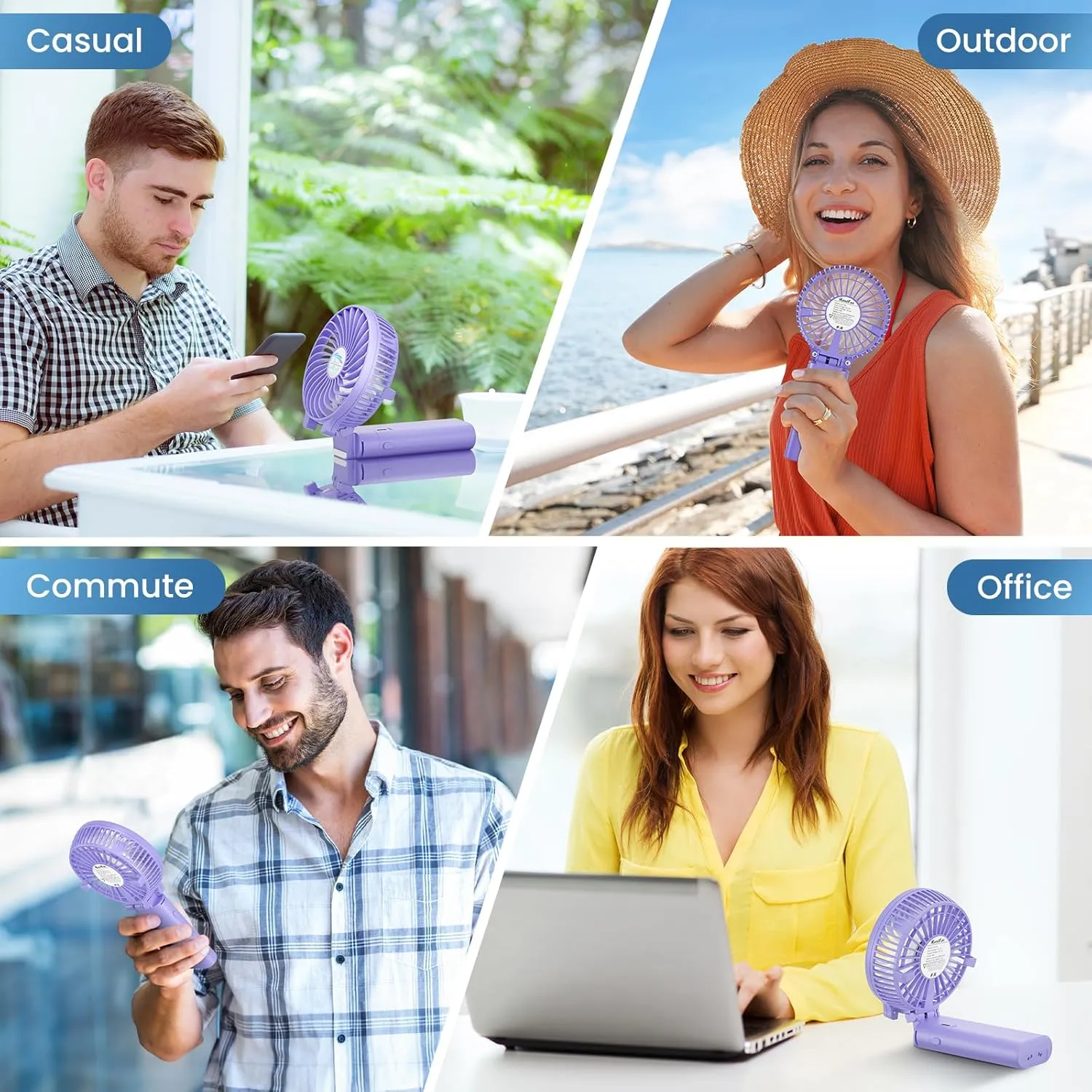 HandFan 5200mAh Handheld Fan Rechargeable, 20H Runtime Hand Fan, 3 Speeds Strong Airflow, Personal 180 Foldable Portable Fan for Travel/Summer/Concerts/Lash/Commute, Gifts for Women (Purple)