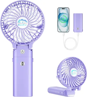 HandFan 5200mAh Handheld Fan Rechargeable, 20H Runtime Hand Fan, 3 Speeds Strong Airflow, Personal 180 Foldable Portable Fan for Travel/Summer/Concerts/Lash/Commute, Gifts for Women (Purple) Mini handheld fan for personal cooling