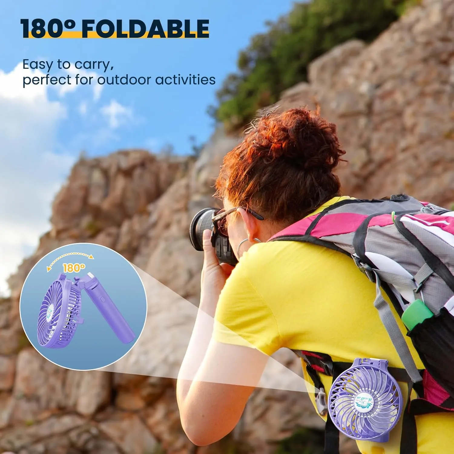 HandFan 5200mAh Handheld Fan Rechargeable, 20H Runtime Hand Fan, 3 Speeds Strong Airflow, Personal 180 Foldable Portable Fan for Travel/Summer/Concerts/Lash/Commute, Gifts for Women (Purple)