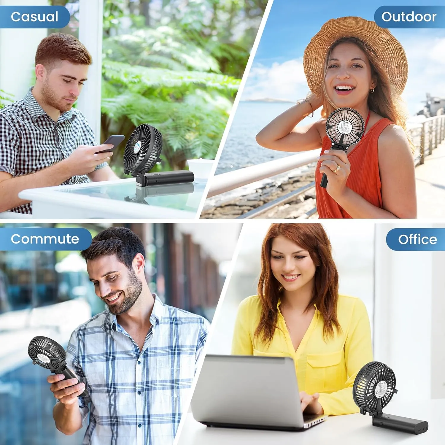 HandFan 5200mAh Portable Handheld Fan, Personal Hand Held Fan USB Rechargeable, 180 Foldable Portable & Detachable Handle Design,3 Speeds Strong Airflow Cooling for Travel/Outdoors/Indoors (Black)