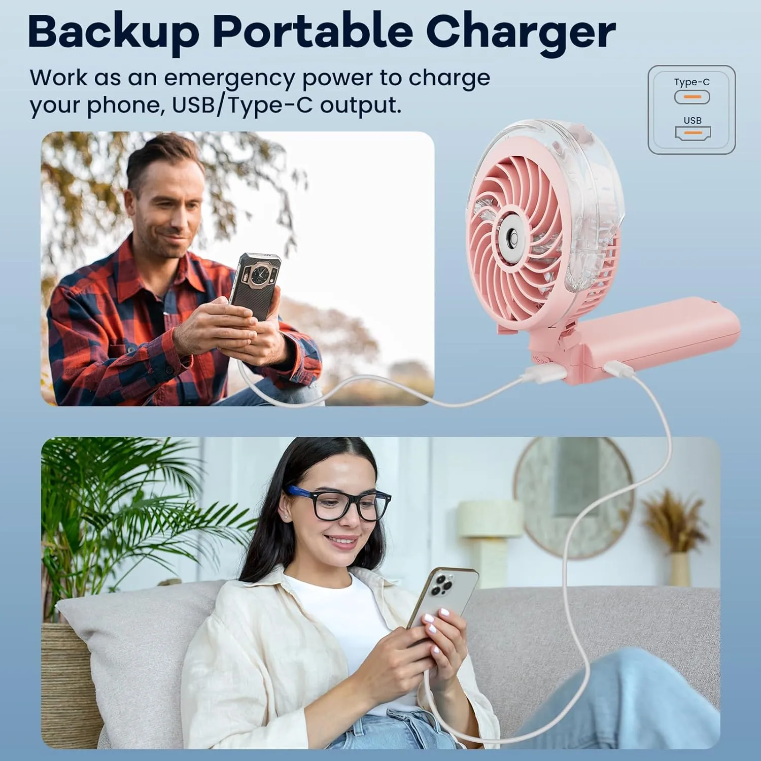 HandFan 5200mAh Upgraded Handheld Misting Fan, Personal Mister Fan, Spray Water Mist Fans USB Rechargeable, Electric Mini Cooling Ice AC Fans for Summer Beach Travel Gifts for Women(Pink)