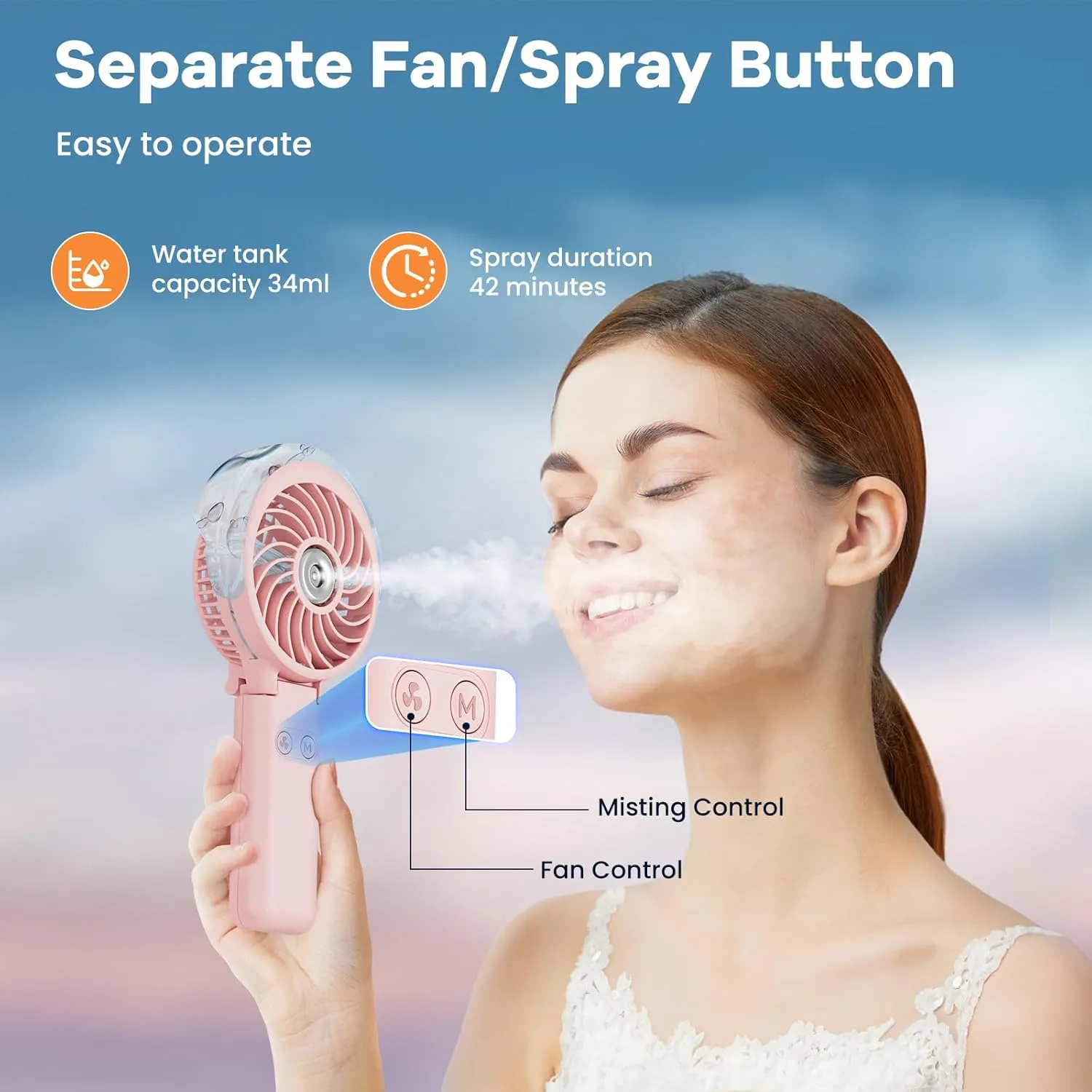 HandFan 5200mAh Upgraded Handheld Misting Fan, Personal Mister Fan, Spray Water Mist Fans USB Rechargeable, Electric Mini Cooling Ice AC Fans for Summer Beach Travel Gifts for Women(Pink)