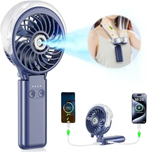 HandFan 5200mAh Upgraded Handheld Misting Fan, Portable Mister Fan Rechargeable, Spray Water Mist Fans, Electric Hand Cooling Ice Fans for Summer Beach Travel Concerts, Gifts for Women(Royal Blue) Mini handheld fan for personal cooling