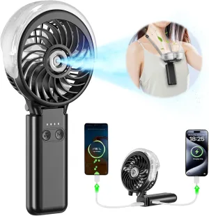 HandFan 5200mAh Upgraded Personal Misting Fan, Rechargeable Handheld Mister Fan, Spray Water Mist Fans, Portable Cooling AC, Electric Mini Hand Fans for Beach Travel Outdoors(Black) Mini handheld fan for personal cooling