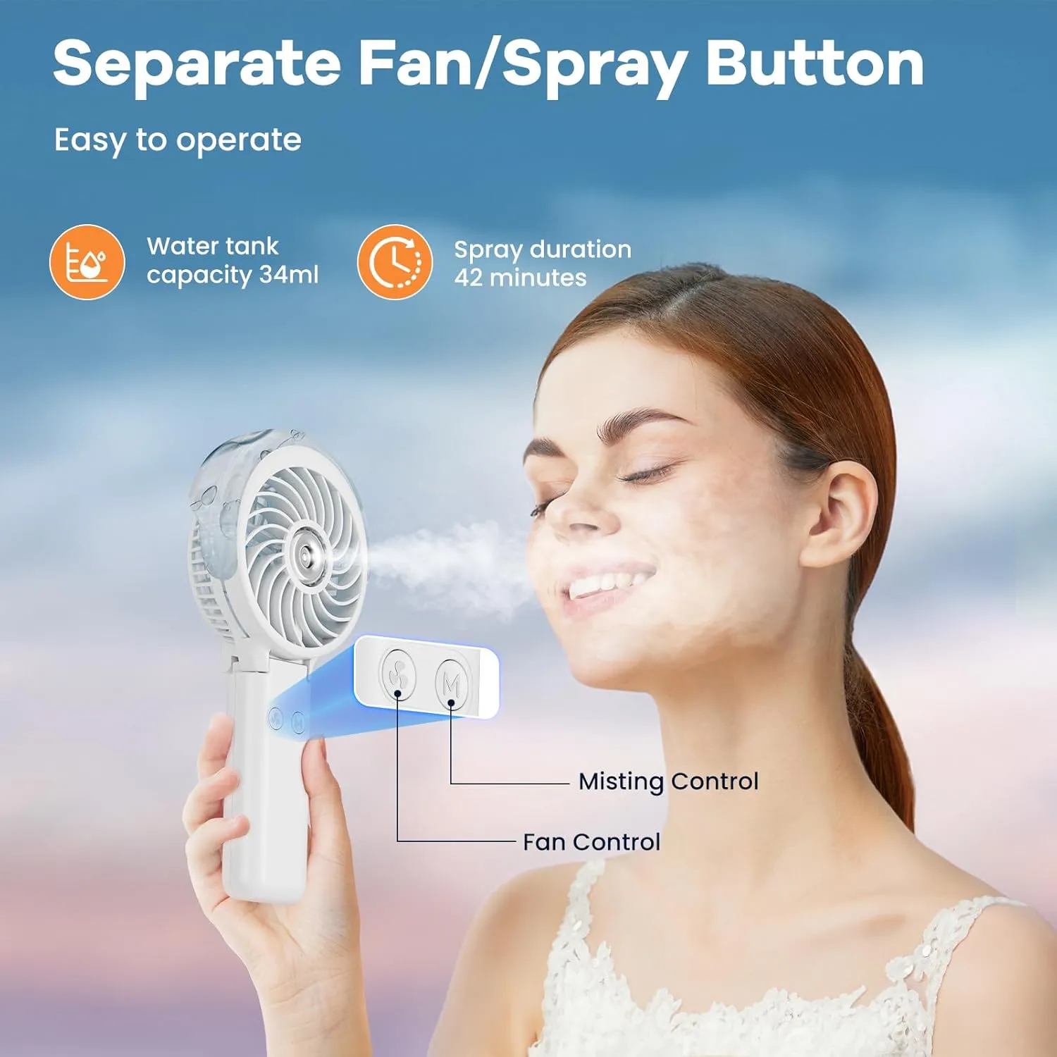 HandFan 5200mAh Upgraded Personal Misting Fan, Rechargeable Handheld Mister Fan, Spray Water Mist Fans, Portable Cooling AC, Electric Mini Hand Fans for Beach Travel Outdoors(White)