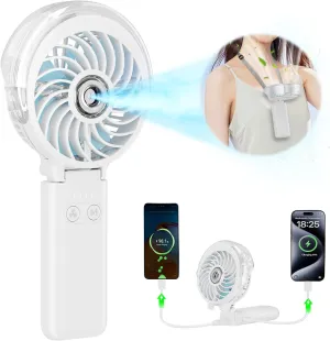 HandFan 5200mAh Upgraded Personal Misting Fan, Rechargeable Handheld Mister Fan, Spray Water Mist Fans, Portable Cooling AC, Electric Mini Hand Fans for Beach Travel Outdoors(White) Mini handheld fan for personal cooling