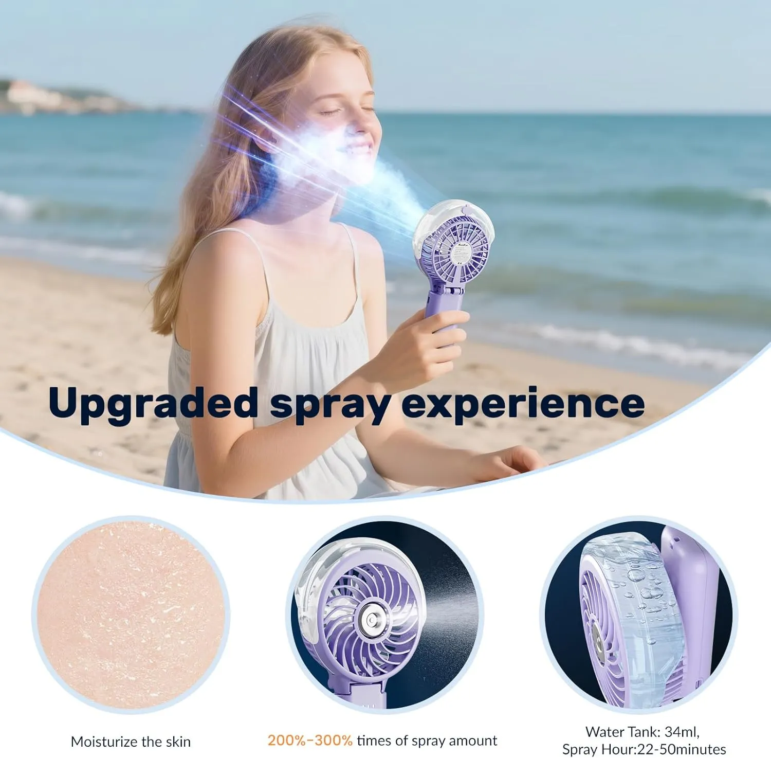 HandFan 5200mAh Upgraded Personal Misting Fan, Rechargeable Handheld Mister Fan, Spray Water Mist Fans, Portable Cooling AC, Electric Mini Hand Fans for Beach Travel Outdoors(White)
