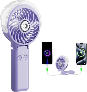 HandFan 5200mAh Upgraded Portable Misting Fan, Rechargeable Handheld Mister Fan, Spray Water Mist Fans, Mini Cooling AC Ice Fans for Beach Travel Concerts, Gifts for Women(Light Purple) Mini handheld fan for personal cooling