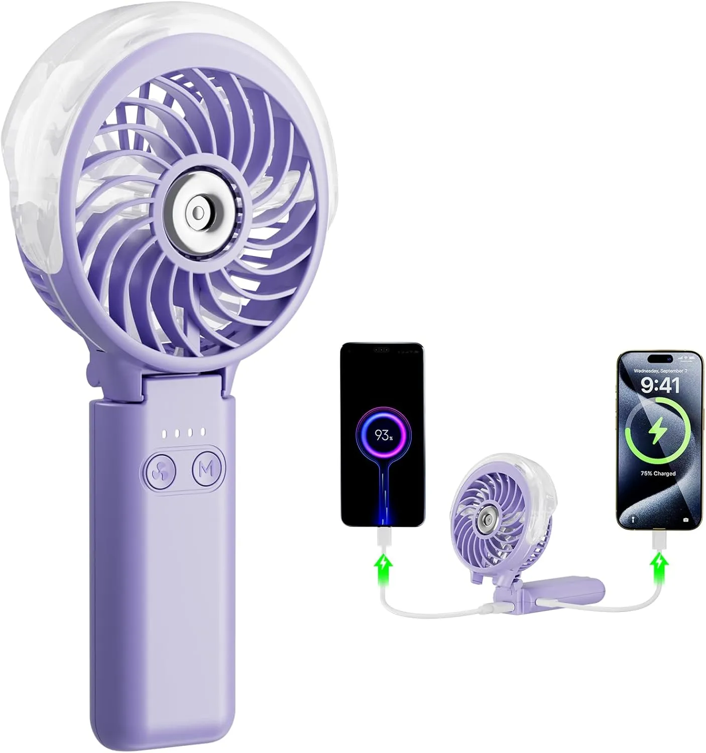 HandFan 5200mAh Upgraded Portable Misting Fan, Rechargeable Handheld Mister Fan, Spray Water Mist Fans, Mini Cooling AC Ice Fans for Beach Travel Concerts, Gifts for Women(Light Purple) Mini handheld fan for personal cooling