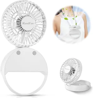 HandFan Handheld Mini Fan Rechargeable, Personal Necklace Fan, 3 in 1 Hand Fan, Small Pocket Fan with Unique Magnetic Switch, Battery Operated, for Travel Outdoor Makeup, Gifts for Women(White) Neck fan for hands-free comfort