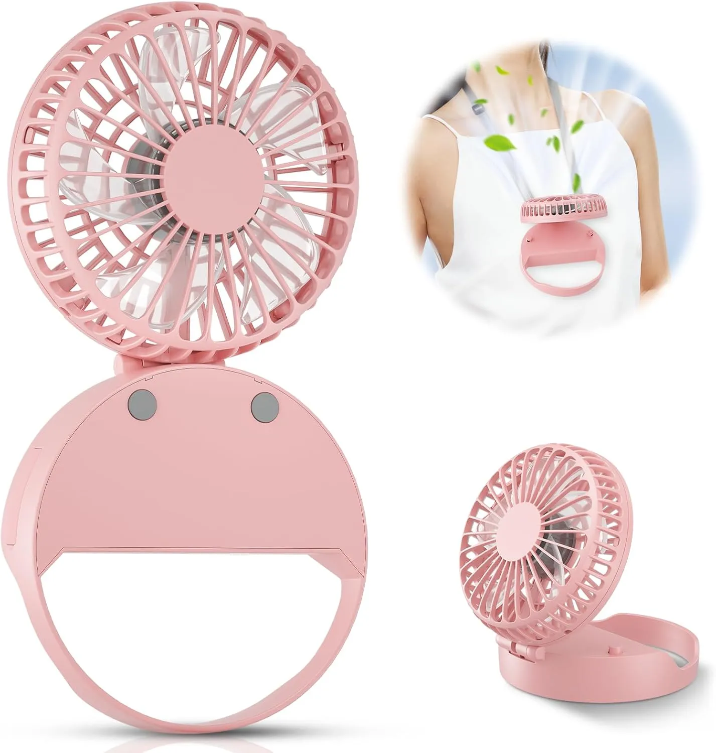 HandFan Handheld Rechargeable Fan Portable, Hands Free Neck Fan, Battery Operated Hand Fan [3-10 Working Hours] with 180 Foldable, Auto Off On Feature for Women,Travel,Outdoor(Pink) Neck fan for hands-free comfort