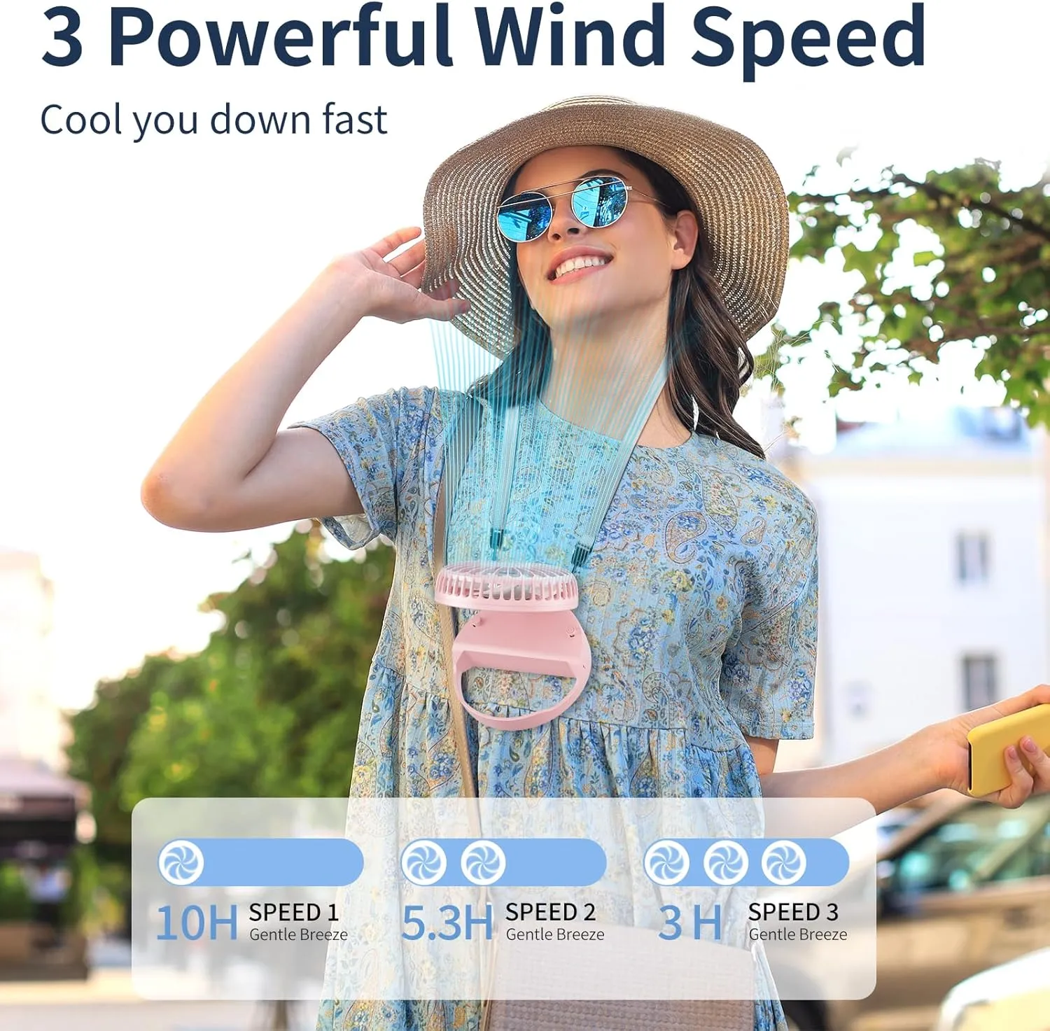 HandFan Handheld Rechargeable Fan Portable, Hands Free Neck Fan, Battery Operated Hand Fan [3-10 Working Hours] with 180 Foldable, Auto Off On Feature for Women,Travel,Outdoor(Pink)