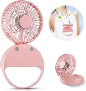 HandFan Handheld Rechargeable Fan Portable, Hands Free Neck Fan, Battery Operated Hand Fan [3-10 Working Hours] with 180 Foldable, Auto Off On Feature for Women,Travel,Outdoor(Pink) Neck fan for hands-free comfort