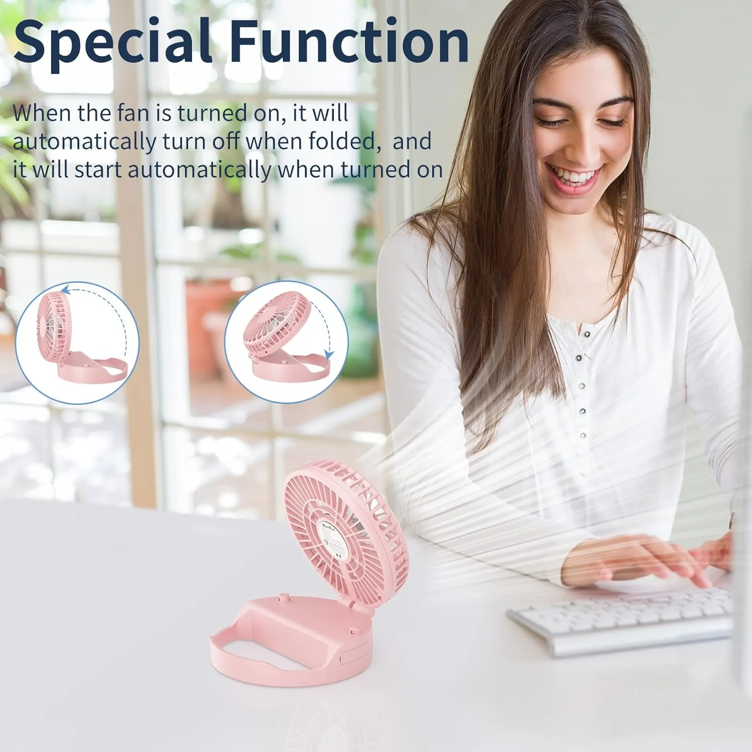 HandFan Handheld Rechargeable Fan Portable, Hands Free Neck Fan, Battery Operated Hand Fan [3-10 Working Hours] with 180 Foldable, Auto Off On Feature for Women,Travel,Outdoor(Pink)