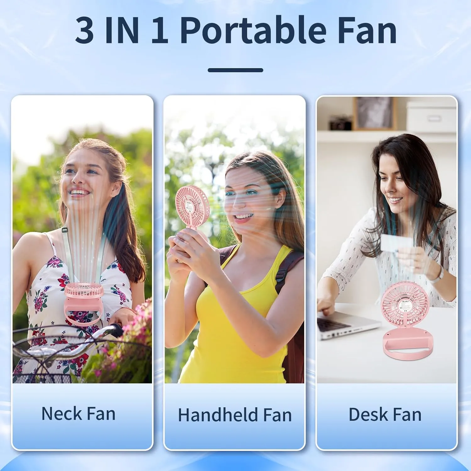HandFan Handheld Rechargeable Fan Portable, Hands Free Neck Fan, Battery Operated Hand Fan [3-10 Working Hours] with 180 Foldable, Auto Off On Feature for Women,Travel,Outdoor(Pink)