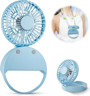 HandFan Handheld Rechargeable Fan Portable, Hands Free Neck Fan, Battery Operated Hand Fan [3-10 Working Hours] with 180 Foldable, Auto Off On Feature for Women,Travel,Outdoor(Sky Blue) Neck fan for hands-free comfort