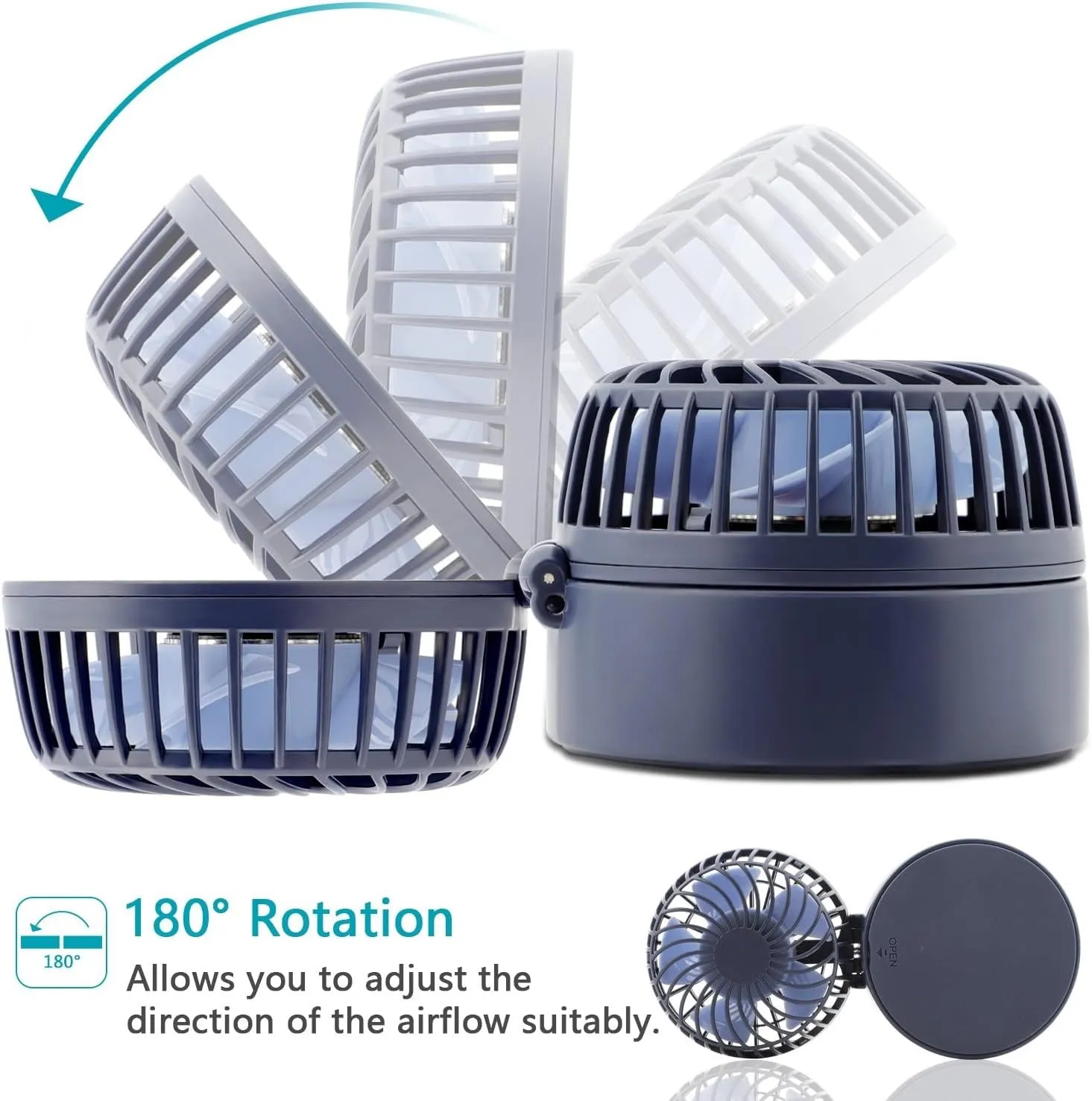 HandFan Mini Necklace Fan with Portable Charger/Makeup Mirror, Personal Hanging Neck Fan Rechargeable, Hands-Free Battery Operated Wearable Fan for Travel Outdoor Makeup(Blue)