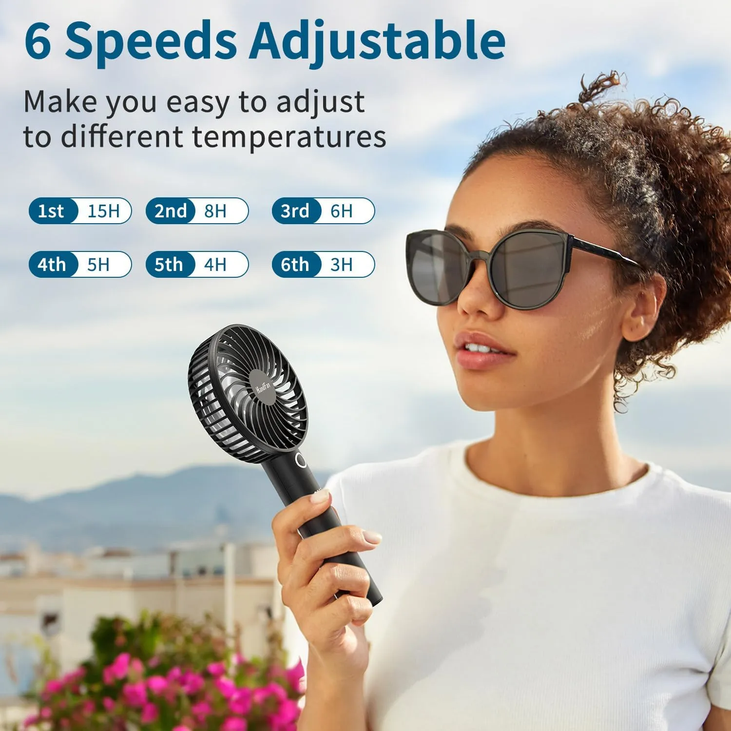 HandFan Portable Handheld Fan, Small Personal Hand Fan, Electric Mini Cooling Fans, USB Rechargeable Desk Fans for Travel Beach Makeup Office Disney, Gifts for Women(Black)