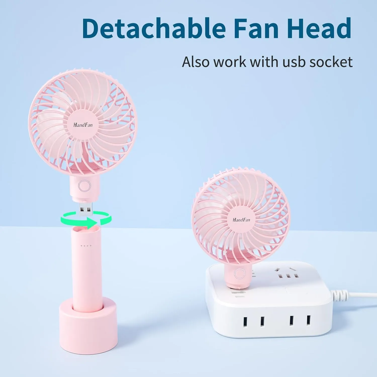 HandFan Portable Handheld Fan, Small Personal Hand Fan, Electric Mini Cooling Fans, USB Rechargeable Desk Fans for Travel Beach Makeup Office Disney, Gifts for Women(Pink)