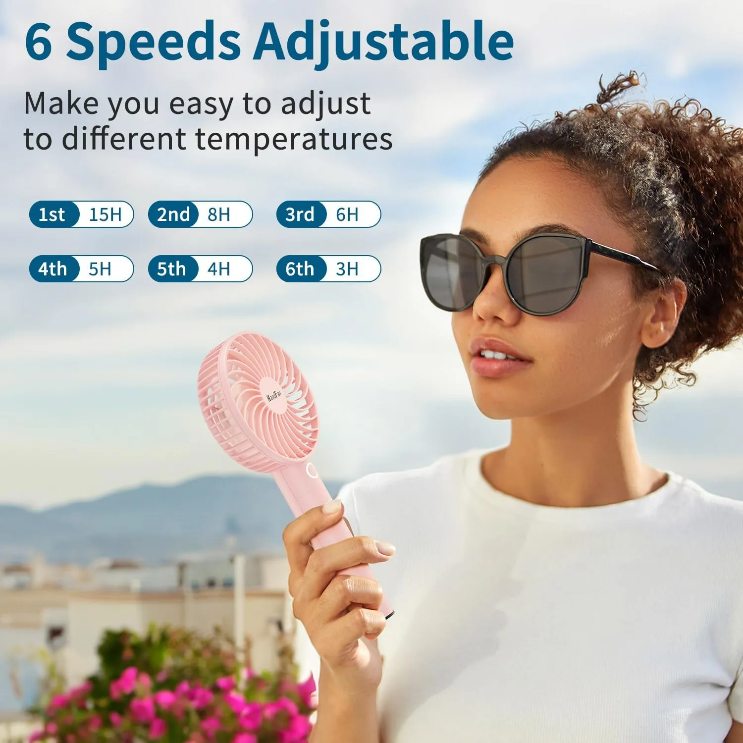 HandFan Portable Handheld Fan, Small Personal Hand Fan, Electric Mini Cooling Fans, USB Rechargeable Desk Fans for Travel Beach Makeup Office Disney, Gifts for Women(Pink)