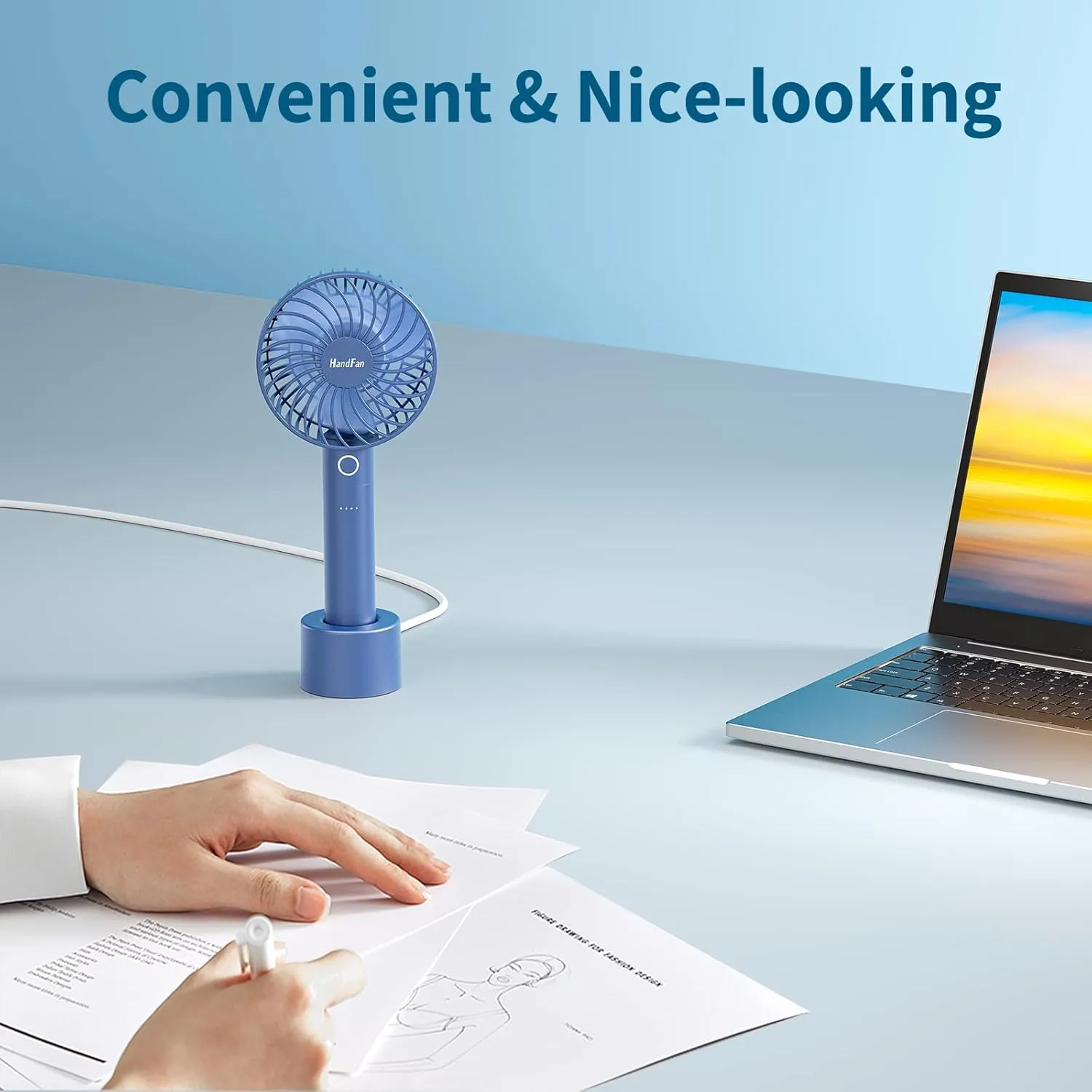 HandFan Portable Handheld Fan, Small Personal Hand Fan, Electric Mini Cooling Fans, USB Rechargeable Desk Fans for Travel Beach Makeup Office Disney, Gifts for Women(Royal Blue)
