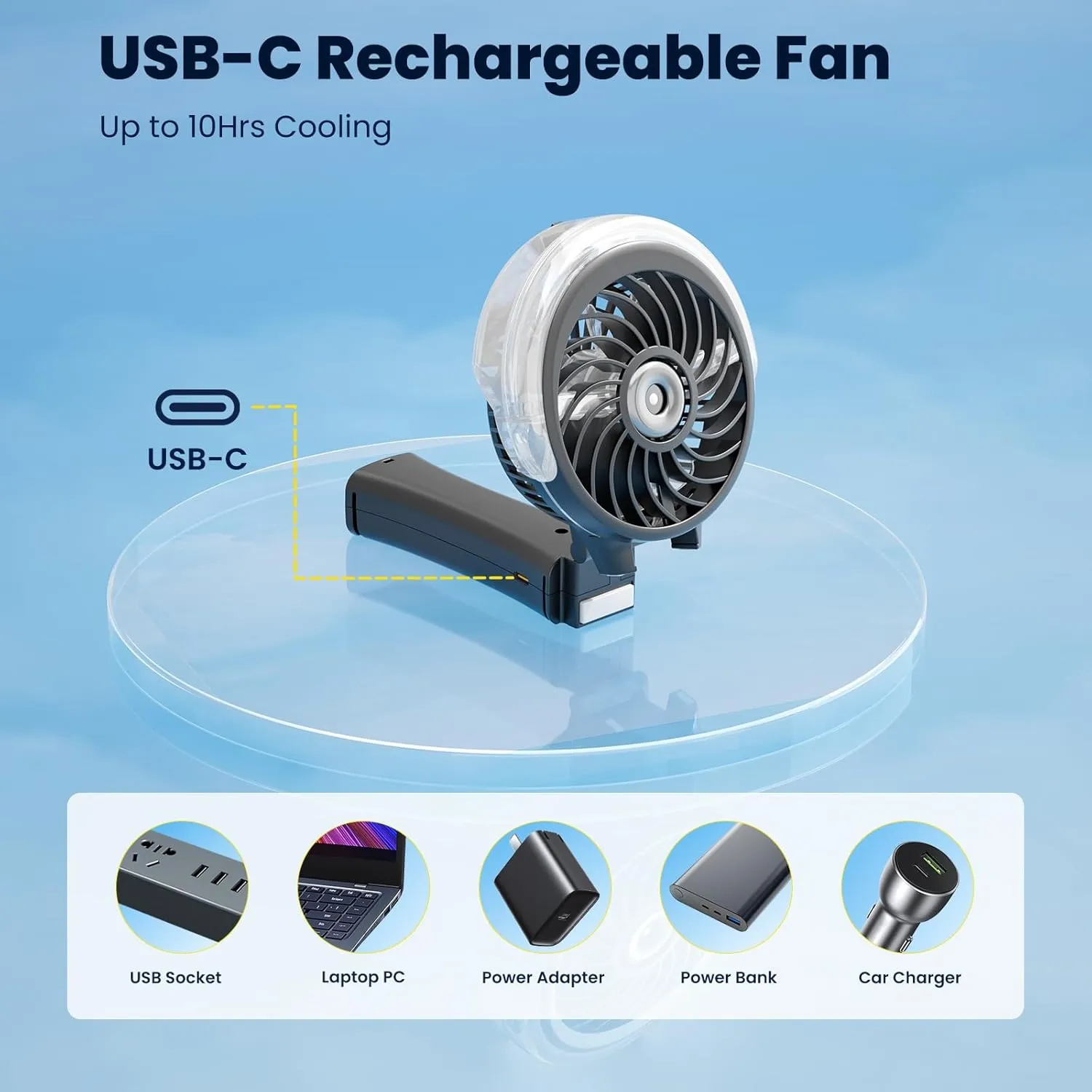 HandFan Upgraded Handheld Misting Fan, Portable Mister Fan, Personal Spray Water Mist Fans Rechargeable, Foldable Electric Mini Fans for Summer Beach Travel Makeup Concerts, Gifts for Women(Black)