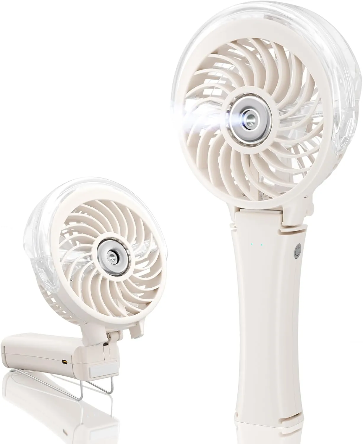 HandFan Upgraded Portable Handheld Misting Fan, Personal Mister Fan Rechargeable, Spray Water Mist Fans, Foldable Mini Cooling Hand Fans for Summer, Beach, Travel, Outdoors, Makeup, Disney(Beige) Mini handheld fan for personal cooling