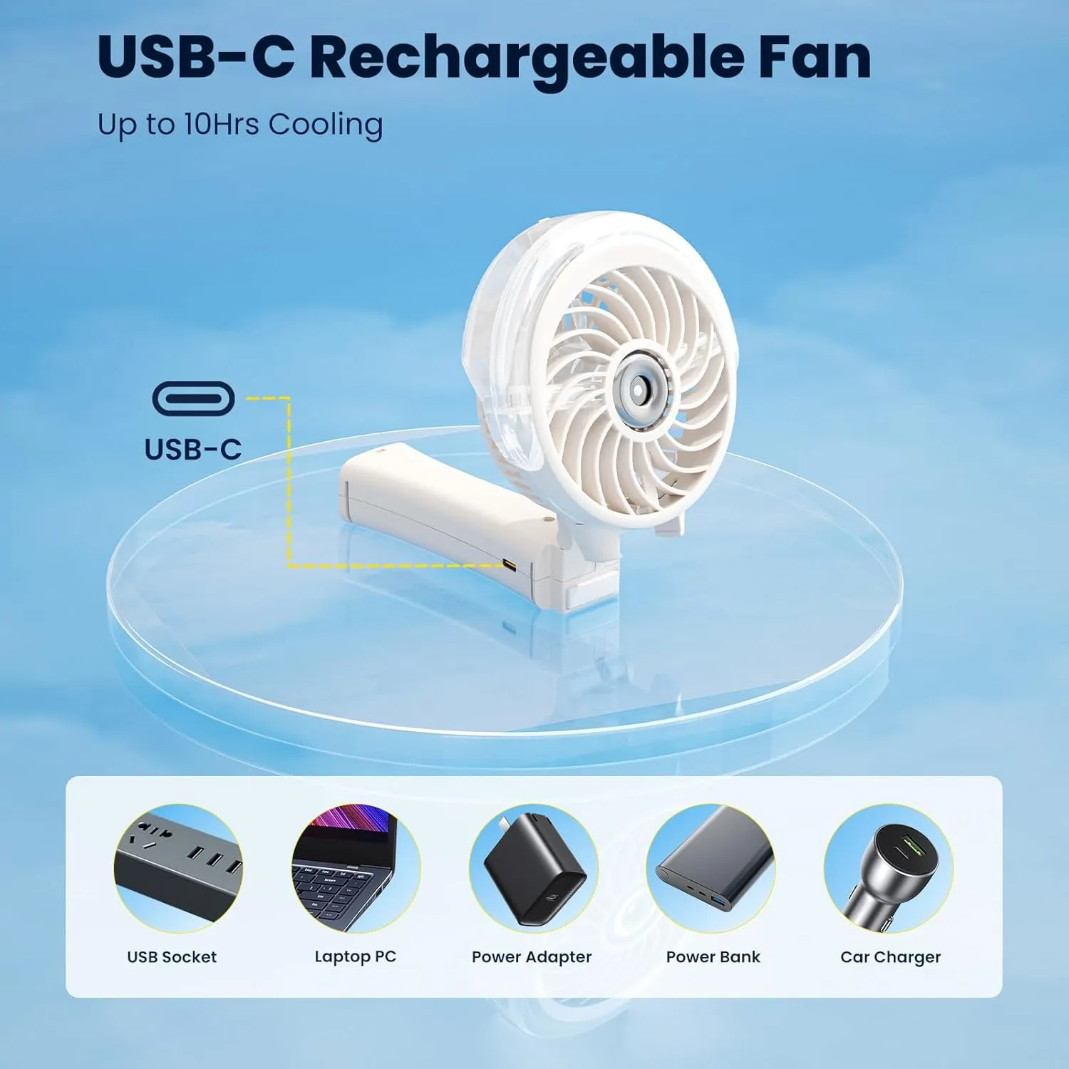 HandFan Upgraded Portable Handheld Misting Fan, Personal Mister Fan Rechargeable, Spray Water Mist Fans, Foldable Mini Cooling Hand Fans for Summer, Beach, Travel, Outdoors, Makeup, Disney(Beige)