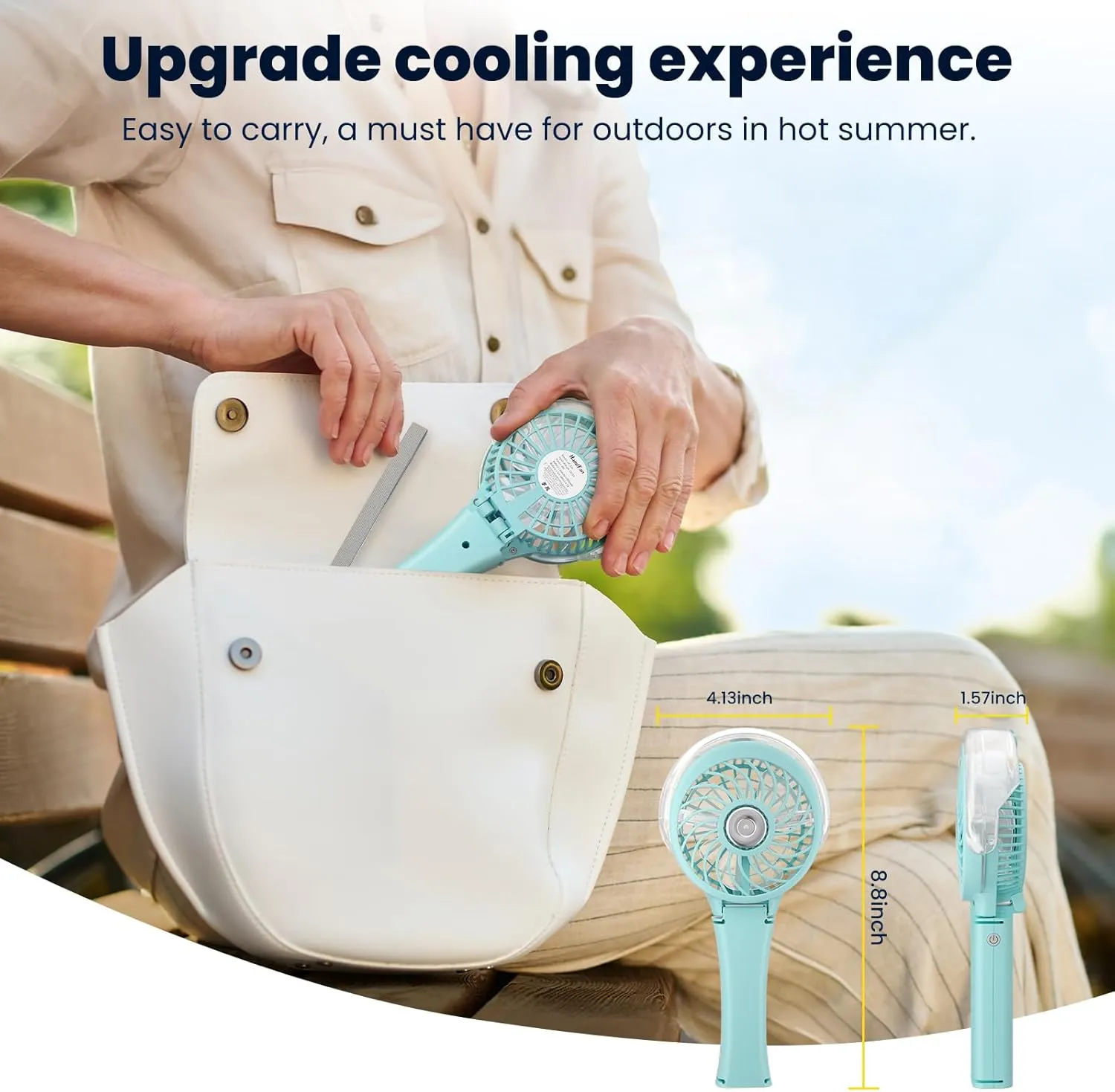 HandFan Upgraded Portable Handheld Misting Fan, Rechargeable Personal Mister Fan, Spray Water Mist Fans, Foldable Electric Mini Cooling Fans for Beach Travel Disney Makeup(Light Blue)