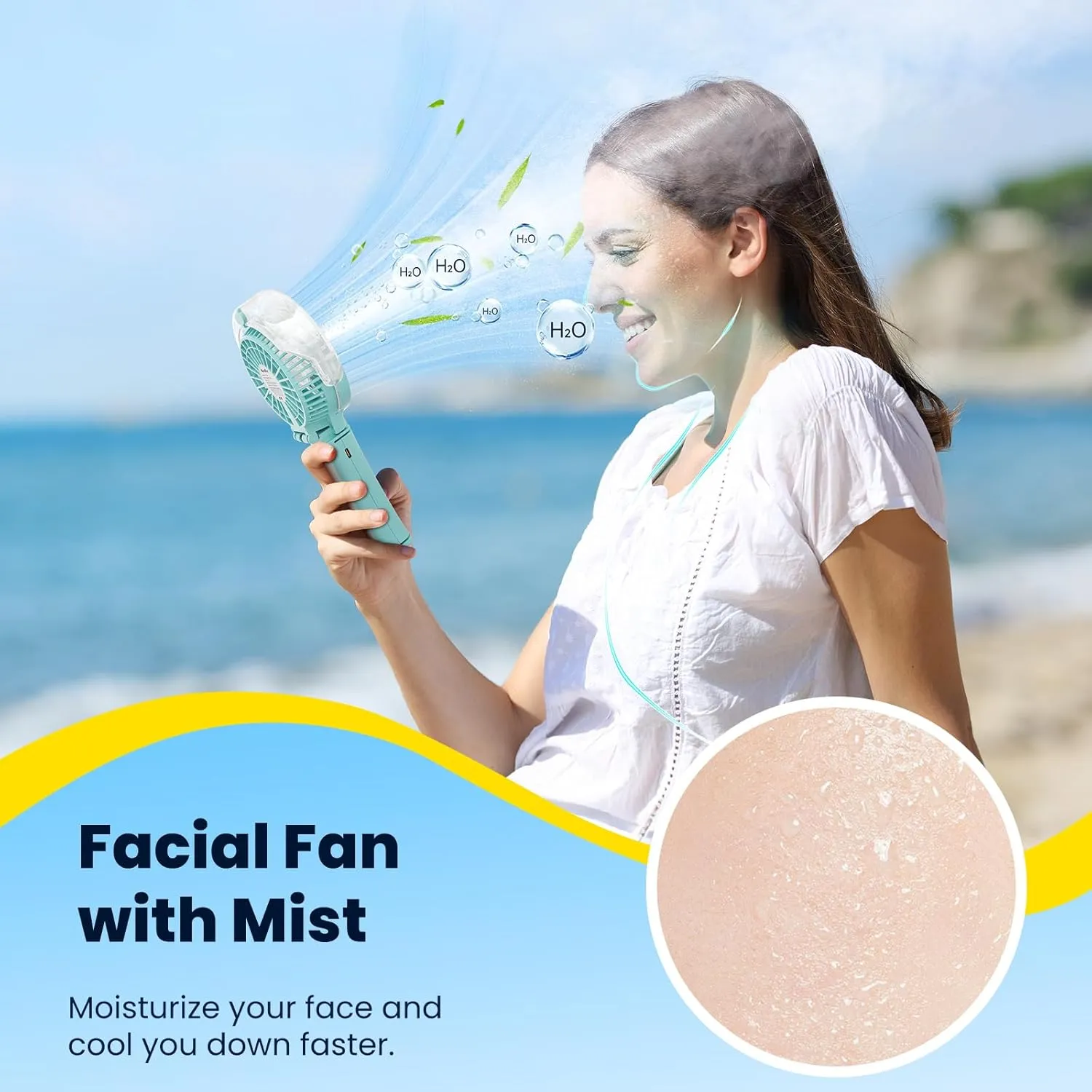 HandFan Upgraded Portable Handheld Misting Fan, Rechargeable Personal Mister Fan, Spray Water Mist Fans, Foldable Electric Mini Cooling Fans for Beach Travel Disney Makeup(Light Blue)