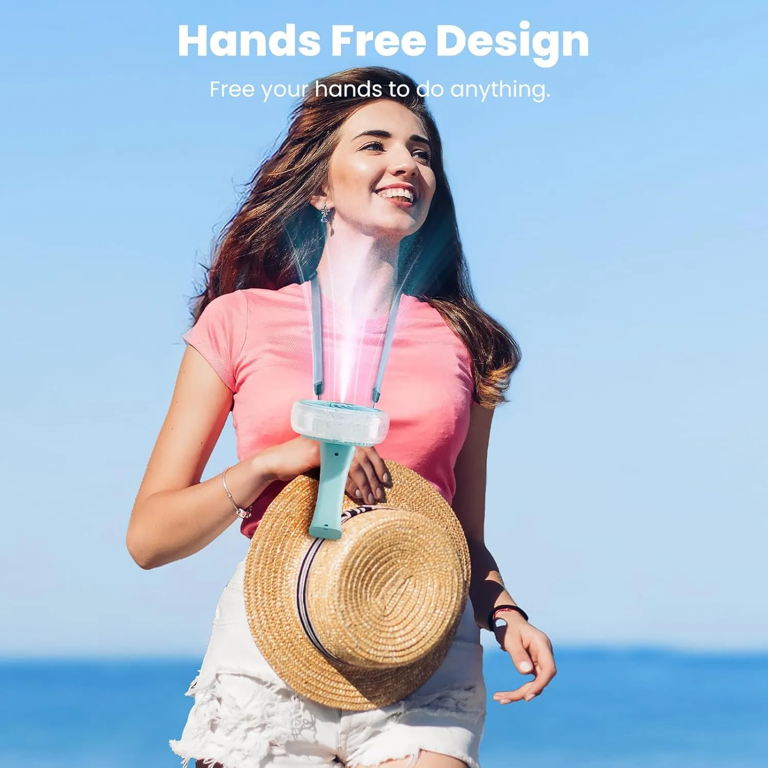 HandFan Upgraded Portable Handheld Misting Fan, Rechargeable Personal Mister Fan, Spray Water Mist Fans, Foldable Electric Mini Cooling Fans for Beach Travel Disney Makeup(Light Blue)