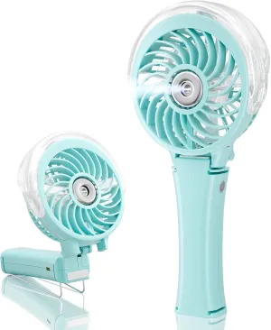 HandFan Upgraded Portable Handheld Misting Fan, Rechargeable Personal Mister Fan, Spray Water Mist Fans, Foldable Electric Mini Cooling Fans for Beach Travel Disney Makeup(Light Blue) Mini handheld fan for personal cooling