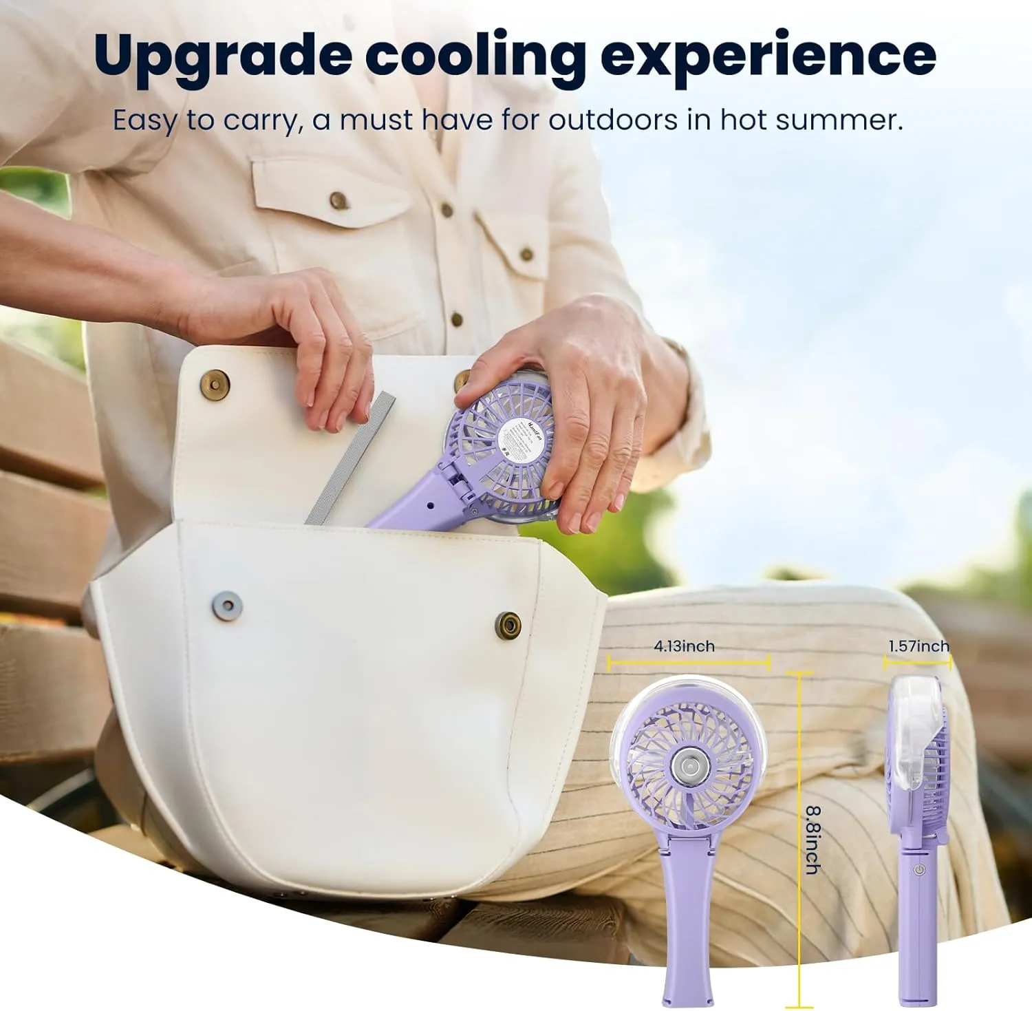 HandFan Upgraded Portable Handheld Misting Fan, Rechargeable Personal Mister Fan, Spray Water Mist Fans, Foldable Electric Mini Cooling Hand Fans for Beach Travel Disney Makeup(Light Purple)