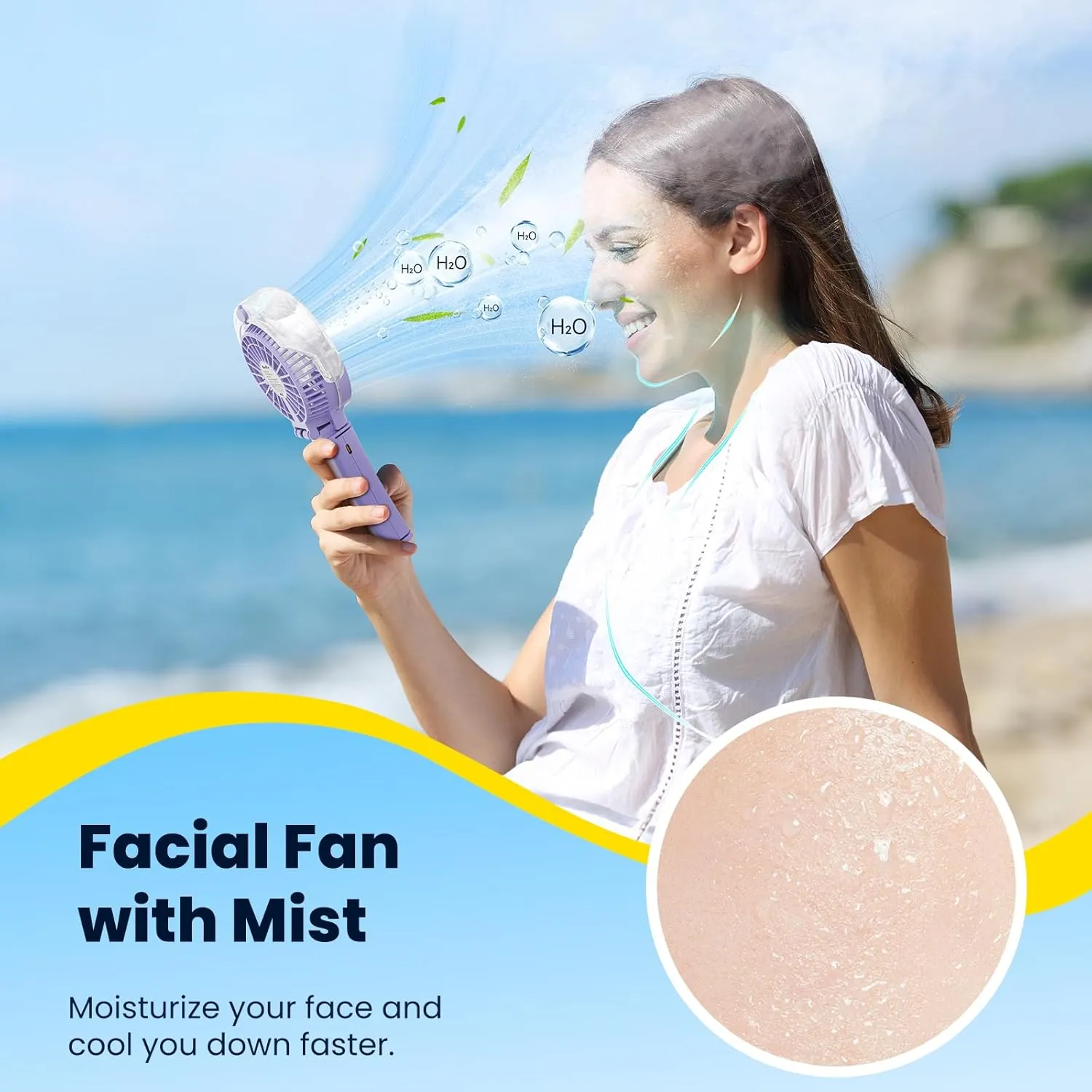 HandFan Upgraded Portable Handheld Misting Fan, Rechargeable Personal Mister Fan, Spray Water Mist Fans, Foldable Electric Mini Cooling Hand Fans for Beach Travel Disney Makeup(Light Purple)