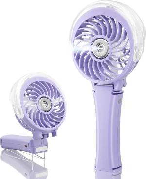 HandFan Upgraded Portable Handheld Misting Fan, Rechargeable Personal Mister Fan, Spray Water Mist Fans, Foldable Electric Mini Cooling Hand Fans for Beach Travel Disney Makeup(Light Purple) Mini handheld fan for personal cooling