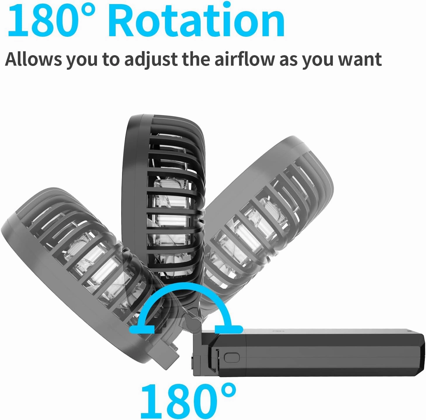 HandFan 5200mAh Portable Fan Handheld, 6 Speeds Hand Held Fan 180 Foldable Personal, Battery Operated USB Rechargeable, Handle Separate Design for Travel/School/Outdoors/Indoors (6 Speeds Black)