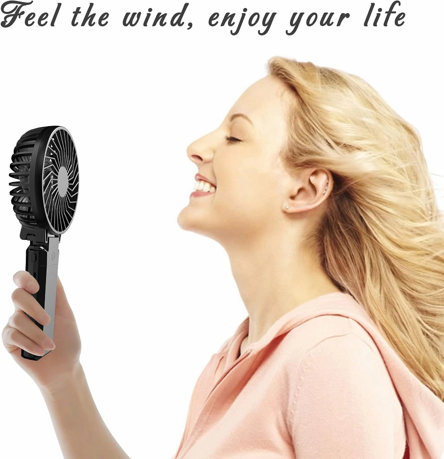 HandFan 5200mAh Portable Fan Handheld, 6 Speeds Hand Held Fan 180 Foldable Personal, Battery Operated USB Rechargeable, Handle Separate Design for Travel/School/Outdoors/Indoors (6 Speeds Black)