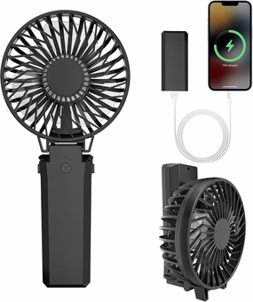 HandFan 5200mAh Portable Fan Handheld, 6 Speeds Hand Held Fan 180 Foldable Personal, Battery Operated USB Rechargeable, Handle Separate Design for Travel/School/Outdoors/Indoors (6 Speeds Black) Mini handheld fan for personal cooling
