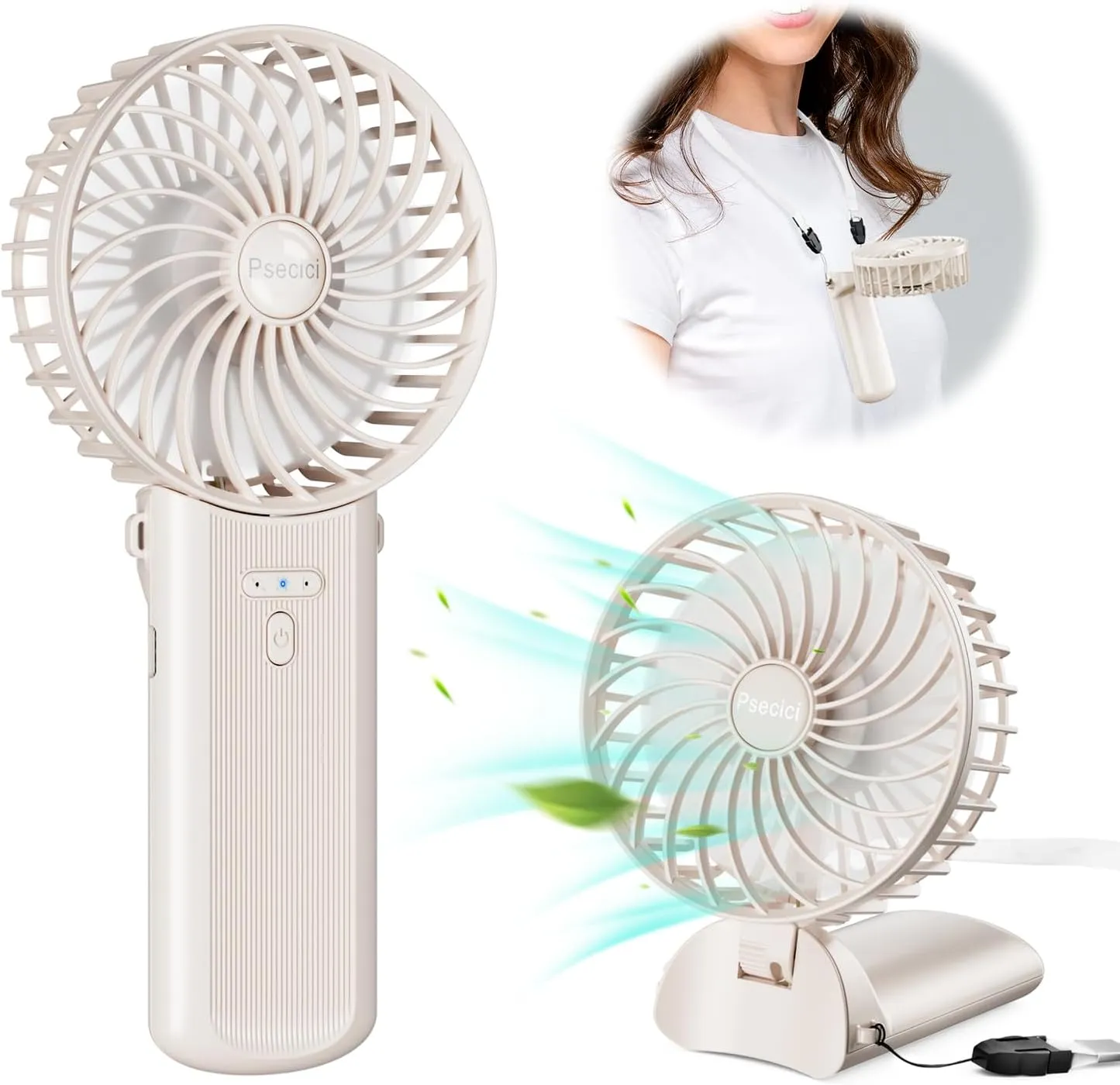 Handheld Fan, Mini Portable Personal Fan with lanyard, 4 Speeds Level 180 Foldable Design for Desk/Travel/Office/Outdoor Battery-powered portable fan