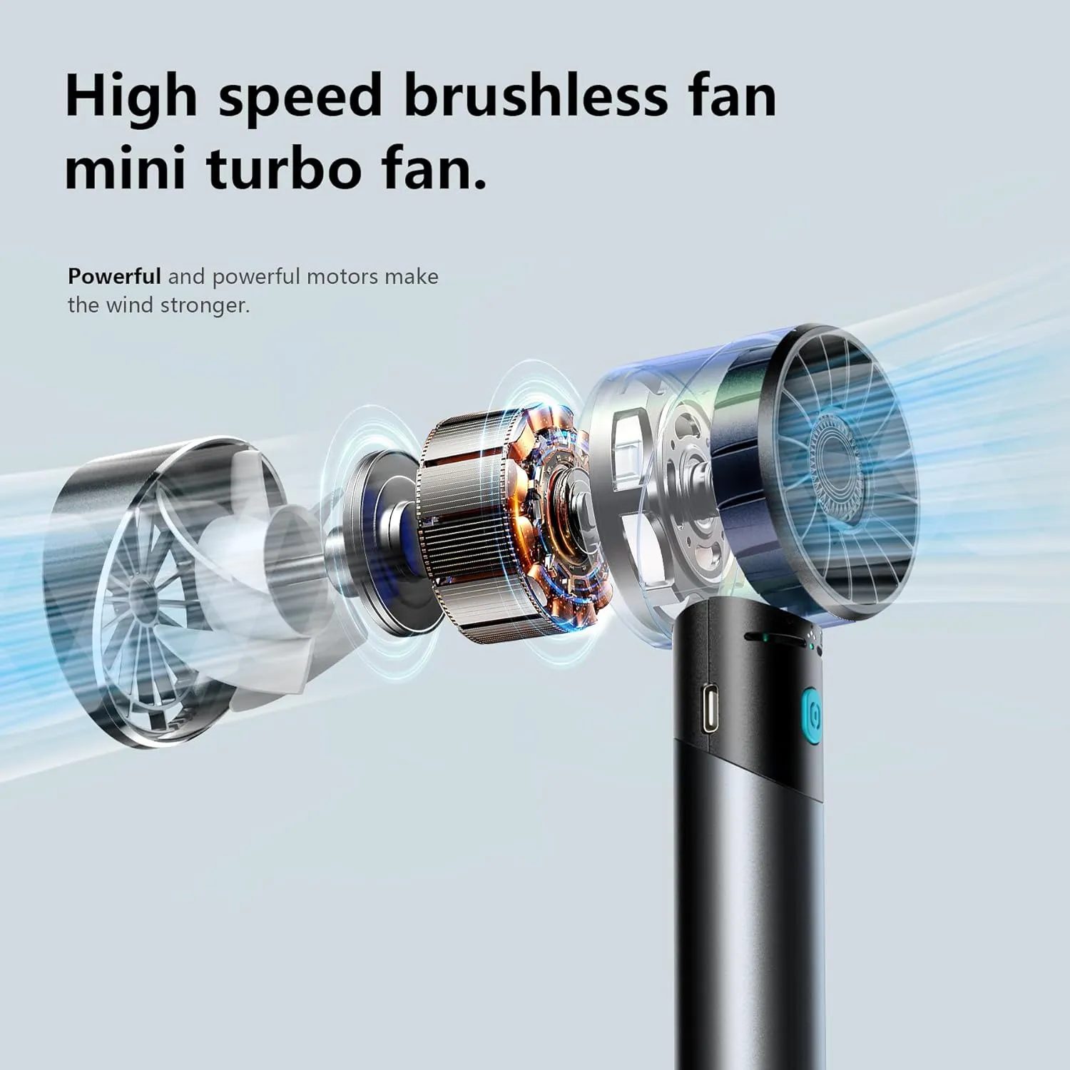 Handheld Fan, Mini Small Portable Turbo Fan, Rechargeable with 4 High Speeds Personal Fans, Max 16H Runtime, For Travel, Office, Outdoor - Grey