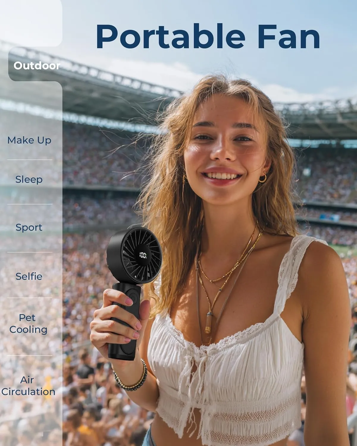 Handheld Fan, Portable Fan, 4000mAh Rechargeable Personal, 180 Foldable Mini Desk Fan with 6 Wind Speed, LCD Digital Display, Lanyard as Neck, Ultra Quiet, Pocket Size for Indoor Outdoor