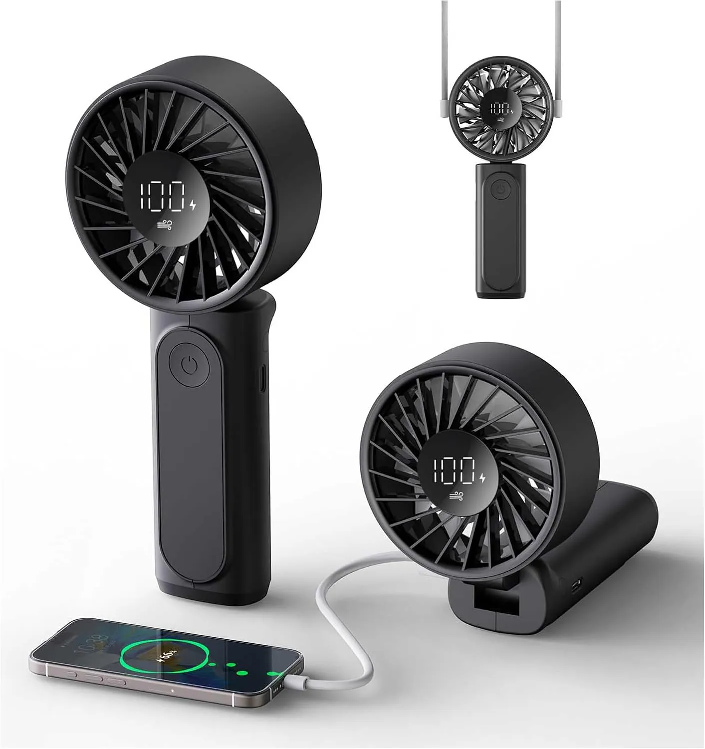 Handheld Fan, Portable Fan, 4000mAh Rechargeable Personal, 180 Foldable Mini Desk Fan with 6 Wind Speed, LCD Digital Display, Lanyard as Neck, Ultra Quiet, Pocket Size for Indoor Outdoor Waist-mounted portable fan for outdoor use