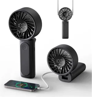 Handheld Fan, Portable Fan, 4000mAh Rechargeable Personal, 180 Foldable Mini Desk Fan with 6 Wind Speed, LCD Digital Display, Lanyard as Neck, Ultra Quiet, Pocket Size for Indoor Outdoor Waist-mounted portable fan for outdoor use
