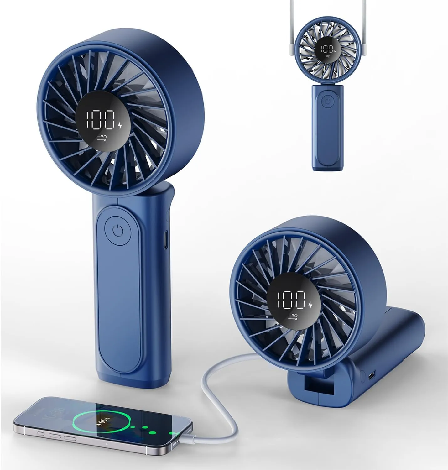 Handheld Fan, Portable Fan, 4000mAh Rechargeable Personal Fan, 180 Foldable Mini Desk Fan with 6 Wind Speed, LCD Digital Display, Lanyard as Neck Fan, Ultra Quiet, Pocket Size for Indoor Outdoor Waist-mounted portable fan for outdoor use