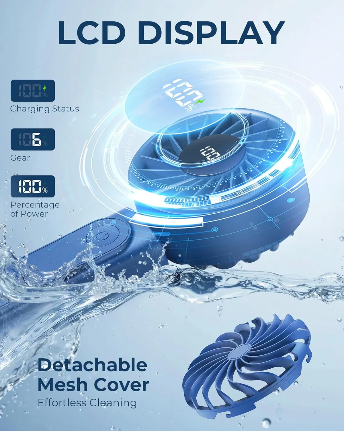 Handheld Fan, Portable Fan, 4000mAh Rechargeable Personal Fan, 180 Foldable Mini Desk Fan with 6 Wind Speed, LCD Digital Display, Lanyard as Neck Fan, Ultra Quiet, Pocket Size for Indoor Outdoor