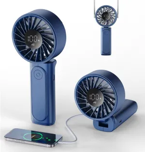Handheld Fan, Portable Fan, 4000mAh Rechargeable Personal Fan, 180 Foldable Mini Desk Fan with 6 Wind Speed, LCD Digital Display, Lanyard as Neck Fan, Ultra Quiet, Pocket Size for Indoor Outdoor Waist-mounted portable fan for outdoor use