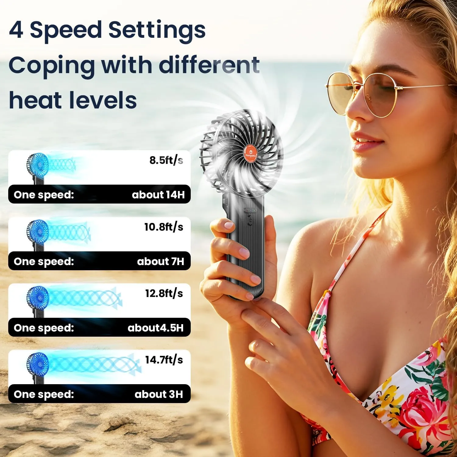 Handheld Fan Portable Foldable Rechargeable: Black Mini Portable Handheld Fan 180 Adjustable Folded 4 Speed 2000mAh Lanyard Hand Desk Neck Fan Indoor Outdoor Travel Essentials for Gifts Women Men Kid